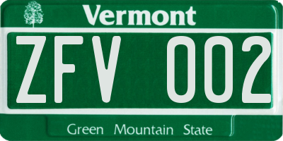 VT license plate ZFV002