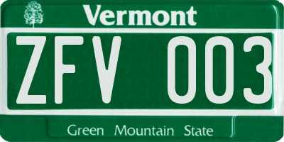 VT license plate ZFV003
