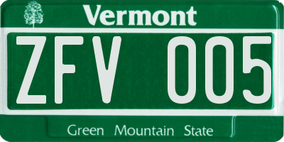 VT license plate ZFV005