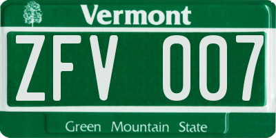 VT license plate ZFV007