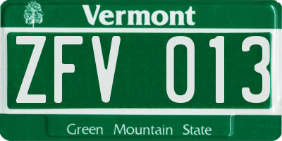 VT license plate ZFV013