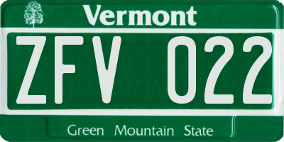 VT license plate ZFV022