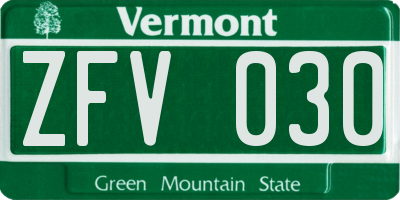 VT license plate ZFV030