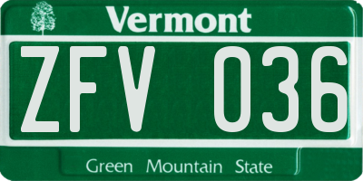 VT license plate ZFV036