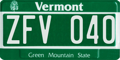 VT license plate ZFV040