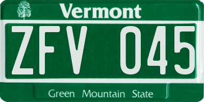 VT license plate ZFV045