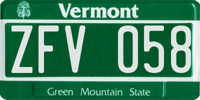 VT license plate ZFV058