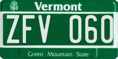 VT license plate ZFV060