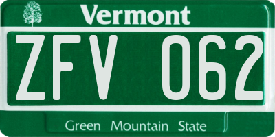 VT license plate ZFV062