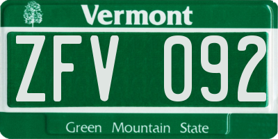 VT license plate ZFV092