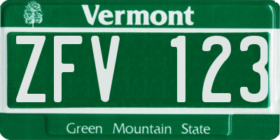 VT license plate ZFV123