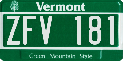VT license plate ZFV181