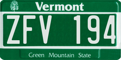 VT license plate ZFV194