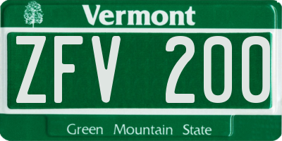 VT license plate ZFV200
