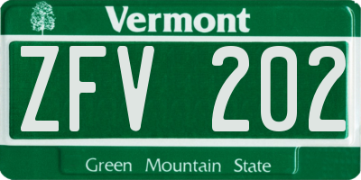 VT license plate ZFV202