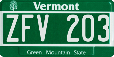 VT license plate ZFV203