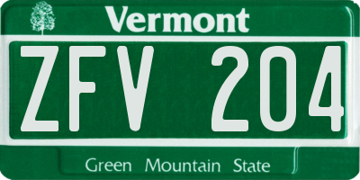 VT license plate ZFV204