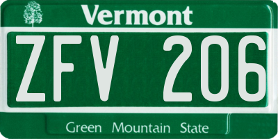 VT license plate ZFV206