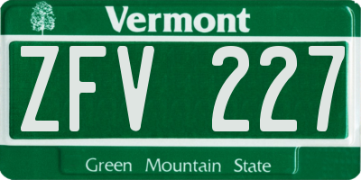 VT license plate ZFV227