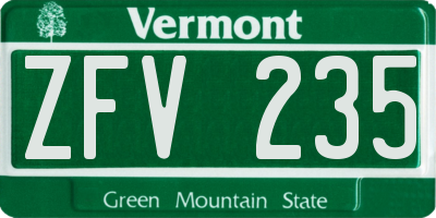 VT license plate ZFV235