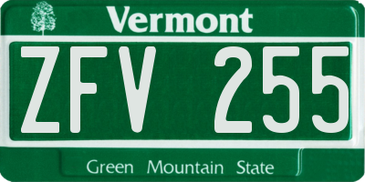 VT license plate ZFV255