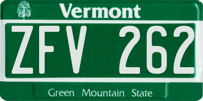 VT license plate ZFV262