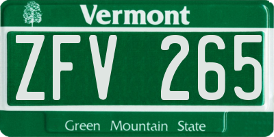 VT license plate ZFV265