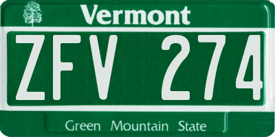 VT license plate ZFV274