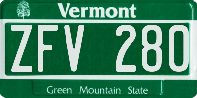 VT license plate ZFV280