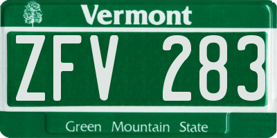 VT license plate ZFV283