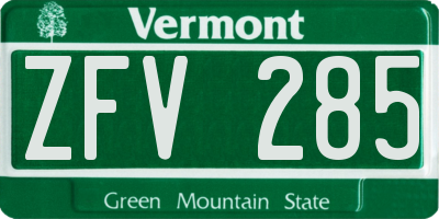 VT license plate ZFV285