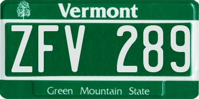 VT license plate ZFV289