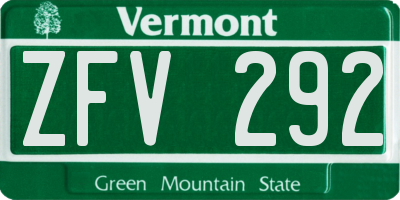 VT license plate ZFV292