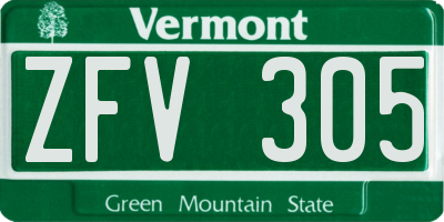 VT license plate ZFV305