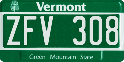 VT license plate ZFV308