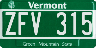 VT license plate ZFV315