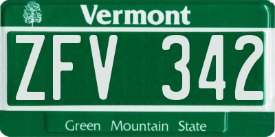 VT license plate ZFV342