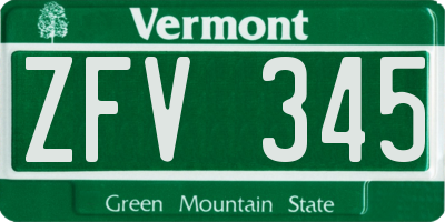 VT license plate ZFV345