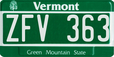 VT license plate ZFV363