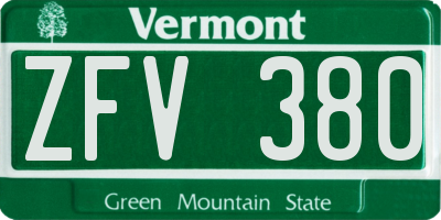 VT license plate ZFV380
