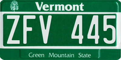 VT license plate ZFV445
