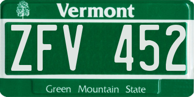 VT license plate ZFV452