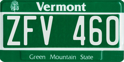 VT license plate ZFV460