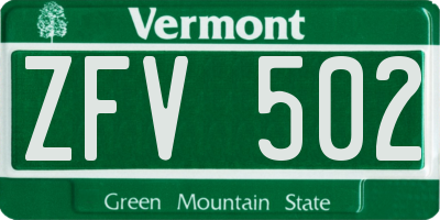 VT license plate ZFV502