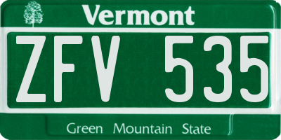 VT license plate ZFV535