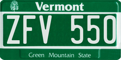 VT license plate ZFV550