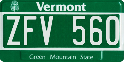 VT license plate ZFV560
