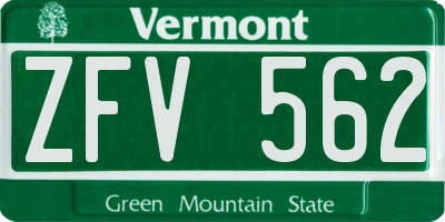 VT license plate ZFV562