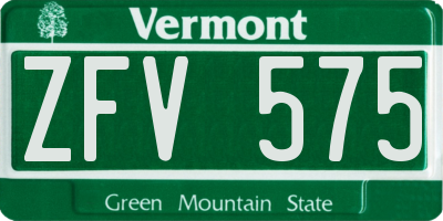 VT license plate ZFV575