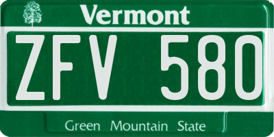 VT license plate ZFV580